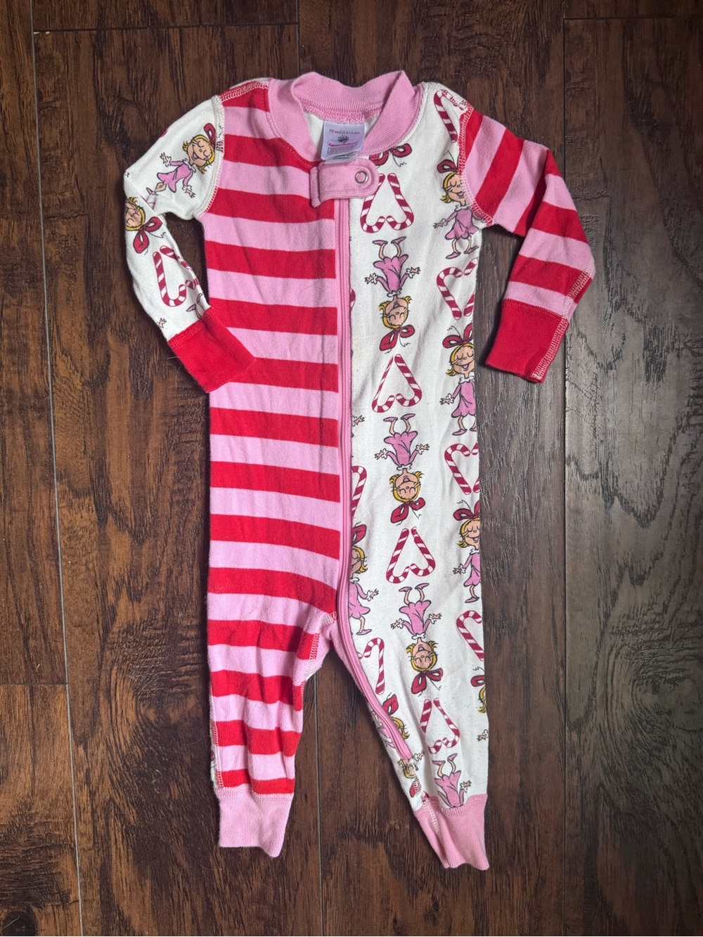 Hanna Andersson Cindy Lou Who Striped Candy Cane zip up Footie